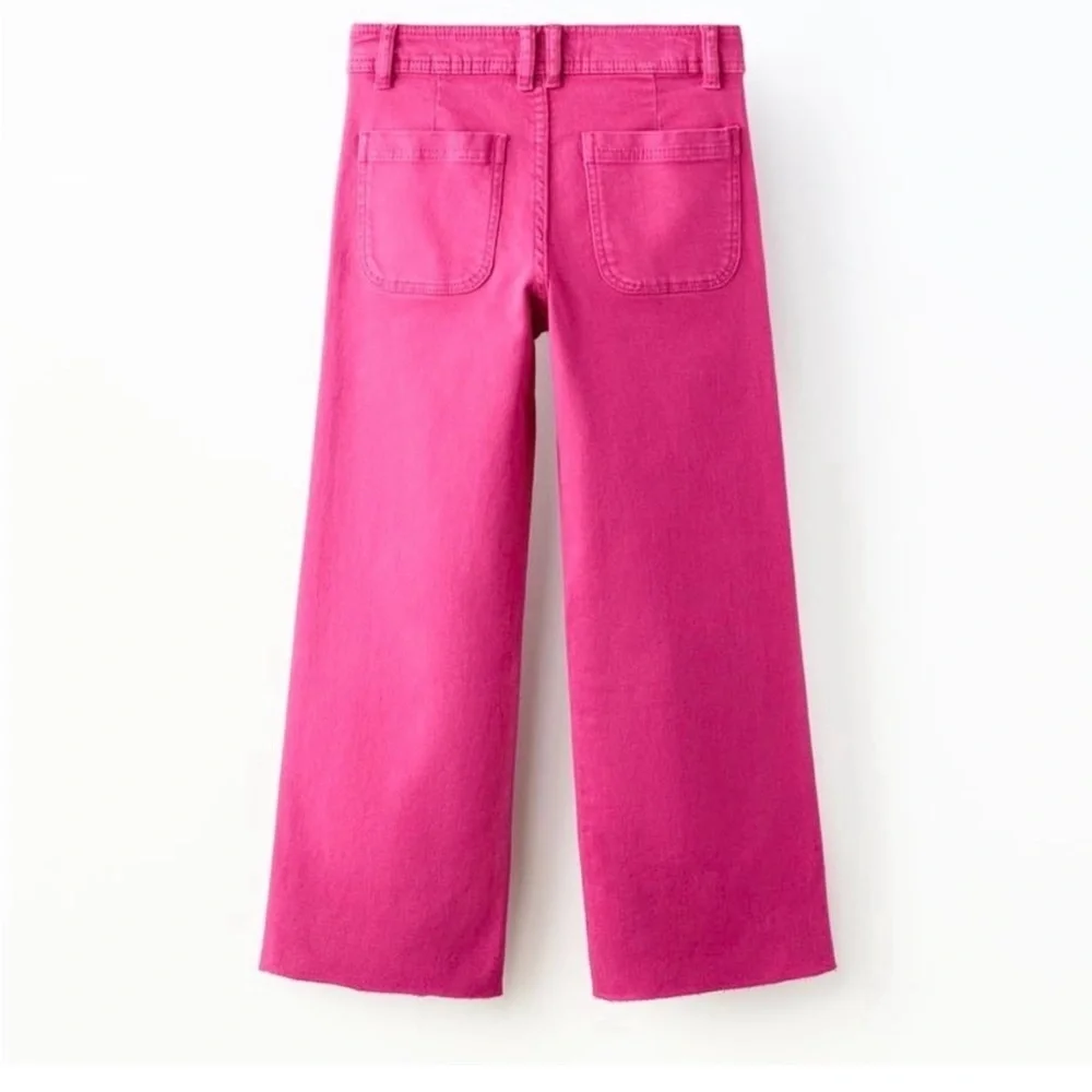 Zara Women's Viral Pink Wide-Leg Jeans Cut Off - Picture 2 of 16